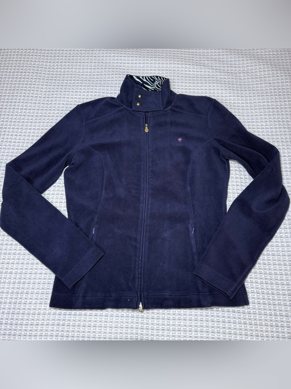 LILLY PULITZER Fleece Sweater Jacket Women Small Blue Full Zip Pockets Stretch